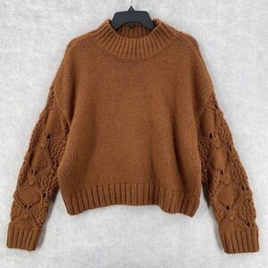 Skies are Blue Sweater Womens MEDIUM Cowl Loose Knit Balloon Sleeves Cropped‎